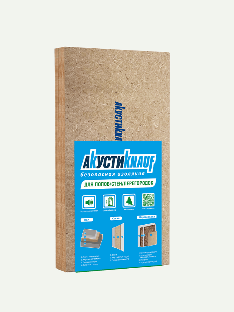 Мягкая древесноволокнистая плита АкустиКНАУФ 12х600х1250 / 6 м2 / 8 плит - фото 1
